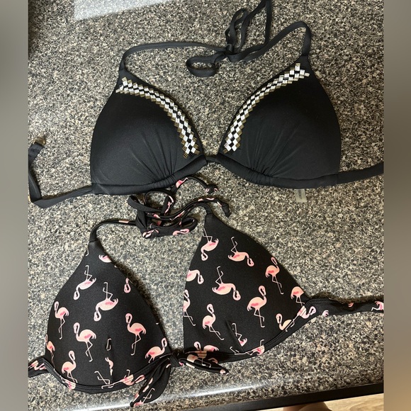2 black w design push up M bikini top. Victoria secret and joe boxer - Picture 2 of 3